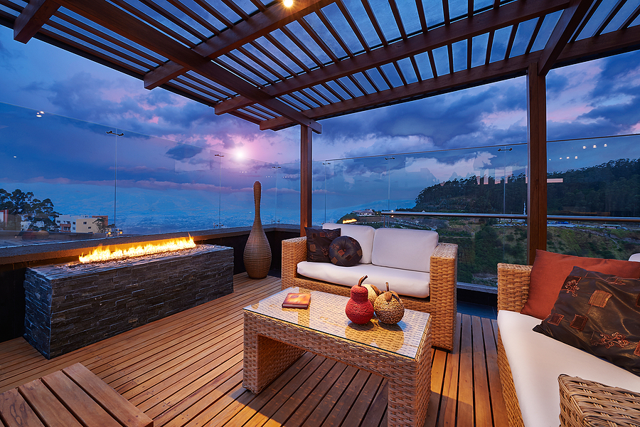 Beautiful modern terrace lounge with bamboo decking