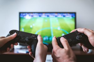 Two person playing video games