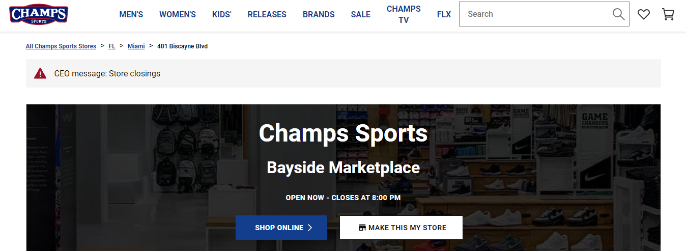 Champs Sports Shoe Store in Miami
