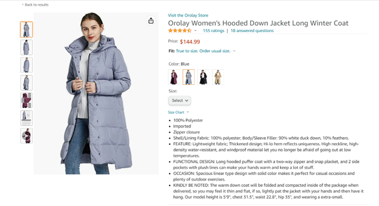 On Amazon, this blue long winter coat will cost you $144.99