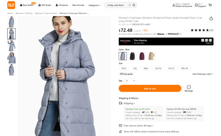 On Temu, it costs just $72.48