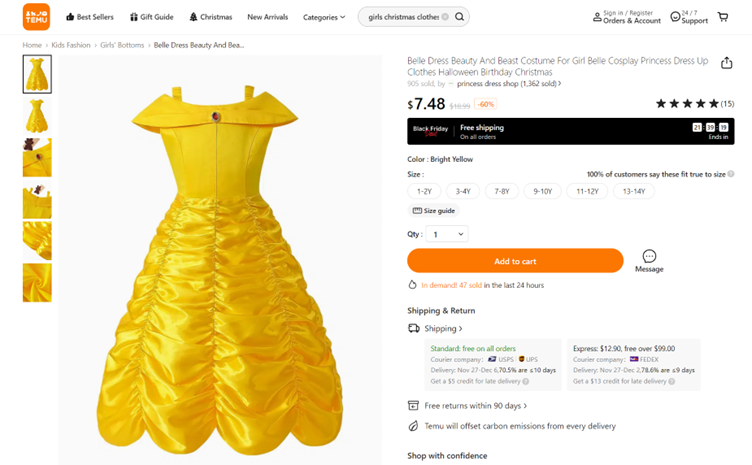 On Temu, it costs 