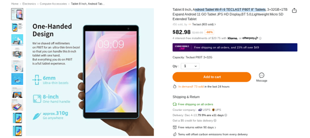 Android Tablet Wi-Fi 6 TECLAST P80T 8" Tablets